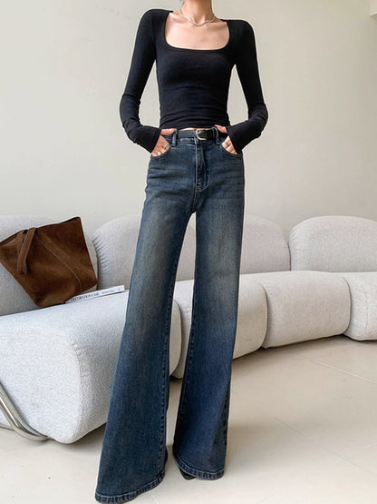 Classic Relaxed Fit Distressed Wide Leg Jeans