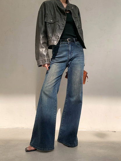 Classic Relaxed Fit Distressed Wide Leg Jeans - Pexav