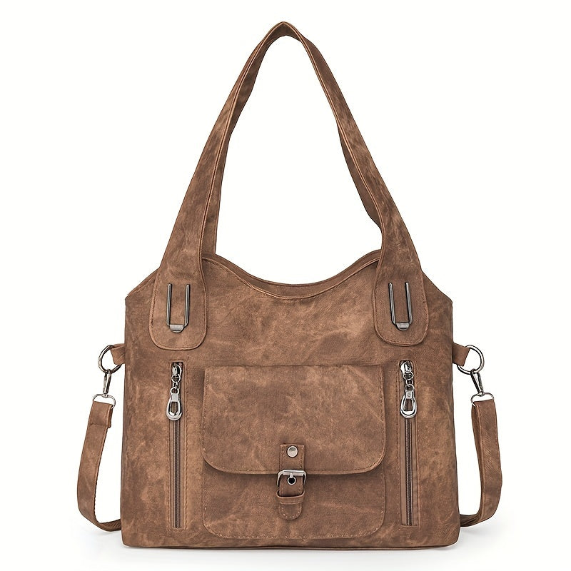 Classic Faux Leather Tote Handbag - Pexav