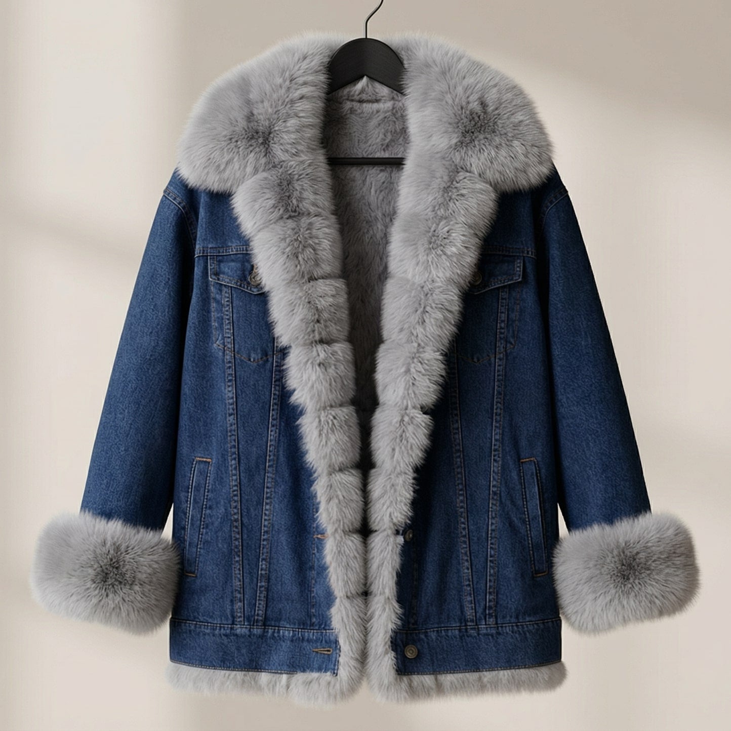 Luxurious Women's Denim Jacket with Faux Fur Trim - Olytrend