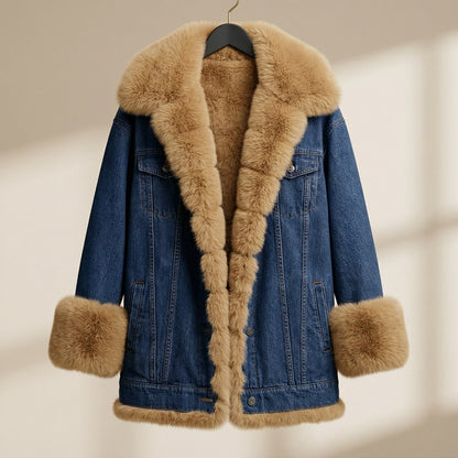 Image of Violet | Women's Long Sleeve Denim Jacket with Fur Collar