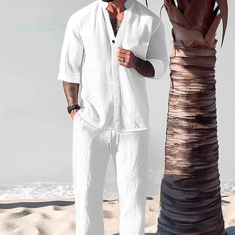 Relaxed Fit Cotton Linen Pants Set for Men