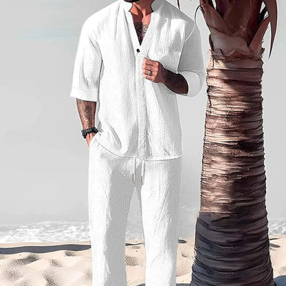 Relaxed Fit Cotton Linen Pants Set for Men