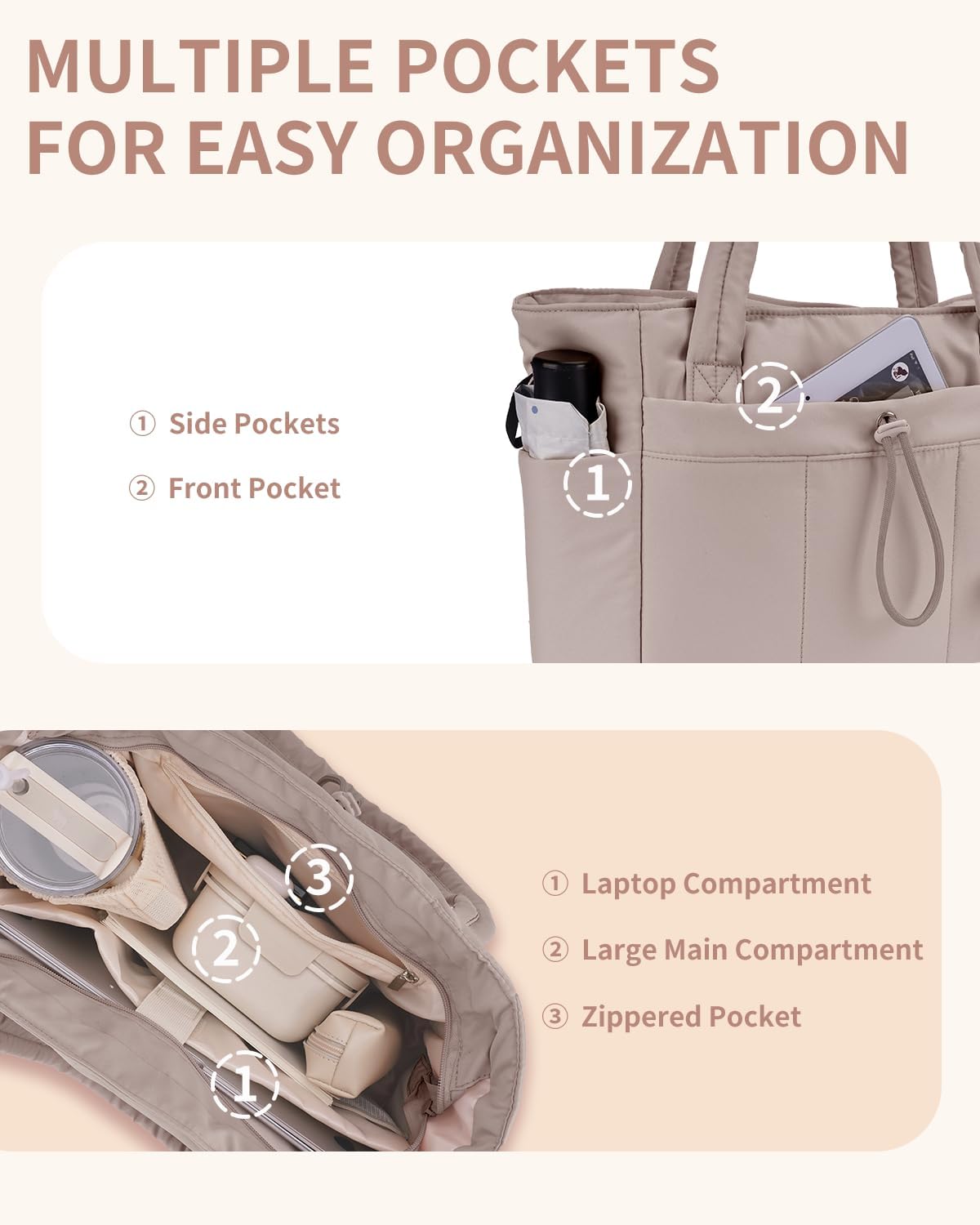 Insulated Puffer Bag with Pocket & Laptop Compartment