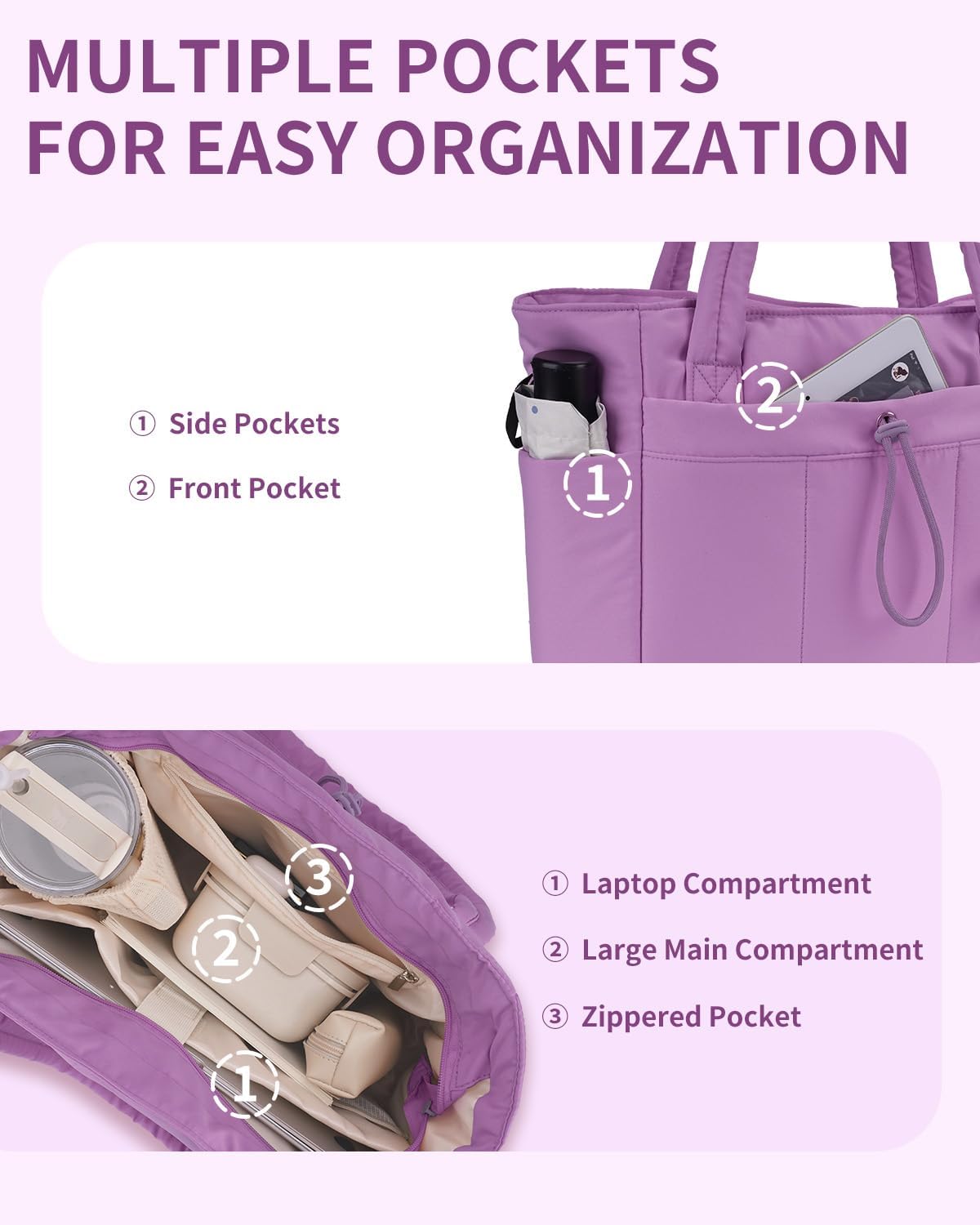 Insulated Puffer Bag with Pocket & Laptop Compartment