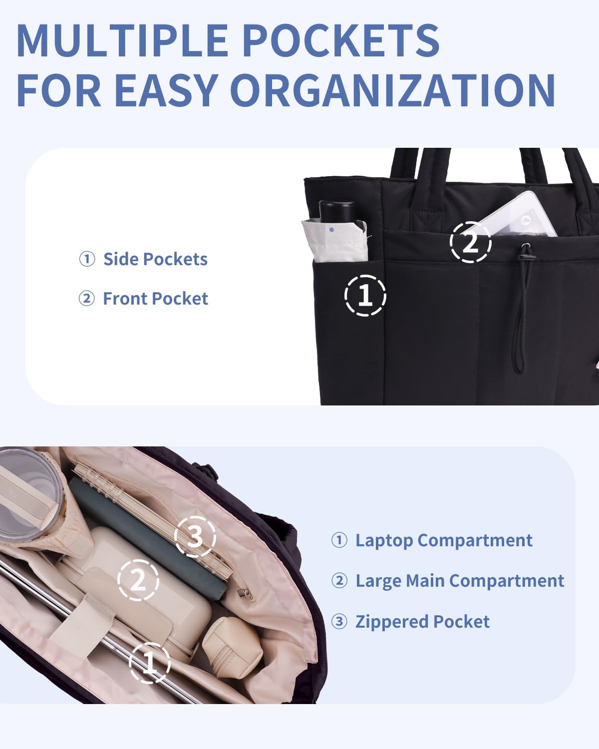 Insulated Puffer Bag with Pocket & Laptop Compartment