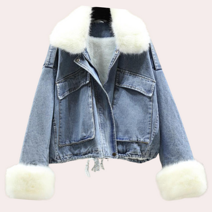 Warm Denim Winter Jacket for Women - Mira-White-XS-Nora Luxe