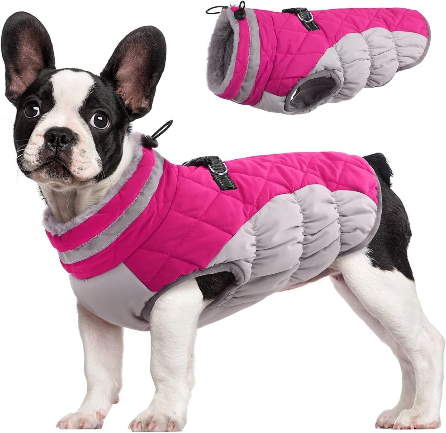 Warm Dog Winter Jacket with Built-in Harness-Pink-XS-Nora Luxe