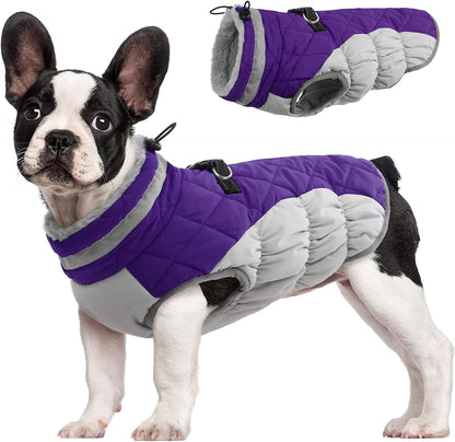 Warm Dog Winter Jacket with Built-in Harness-Purple-XS-Nora Luxe