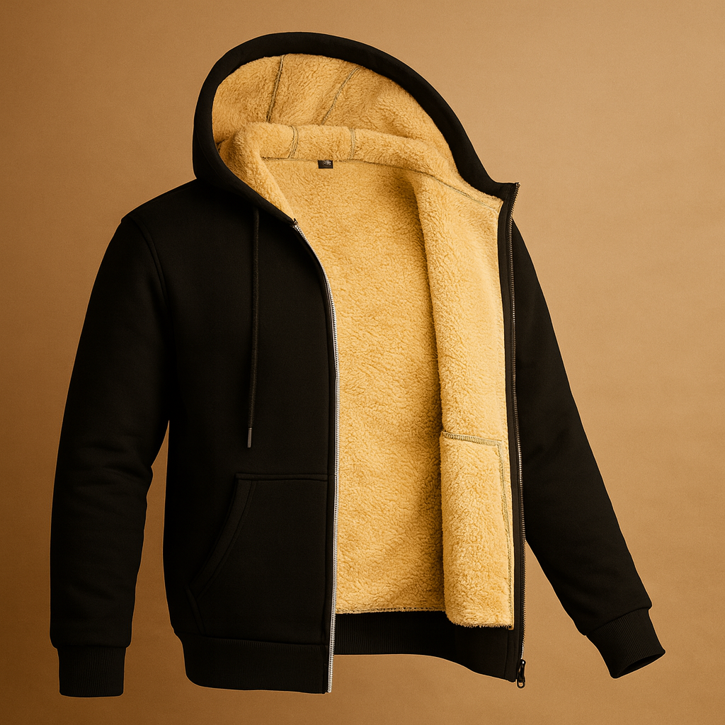 Men’s warm fleece pullover with soft fur lining, perfect for cold autumn and winter days in a timeless, versatile design.