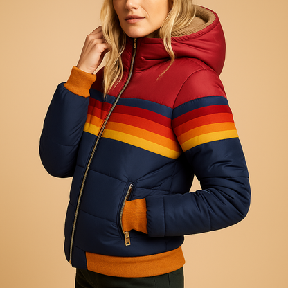 Warm hooded winter coat for women with insulated lining and timeless design, ideal for work, travel, festive occasions, and daily winter wear.