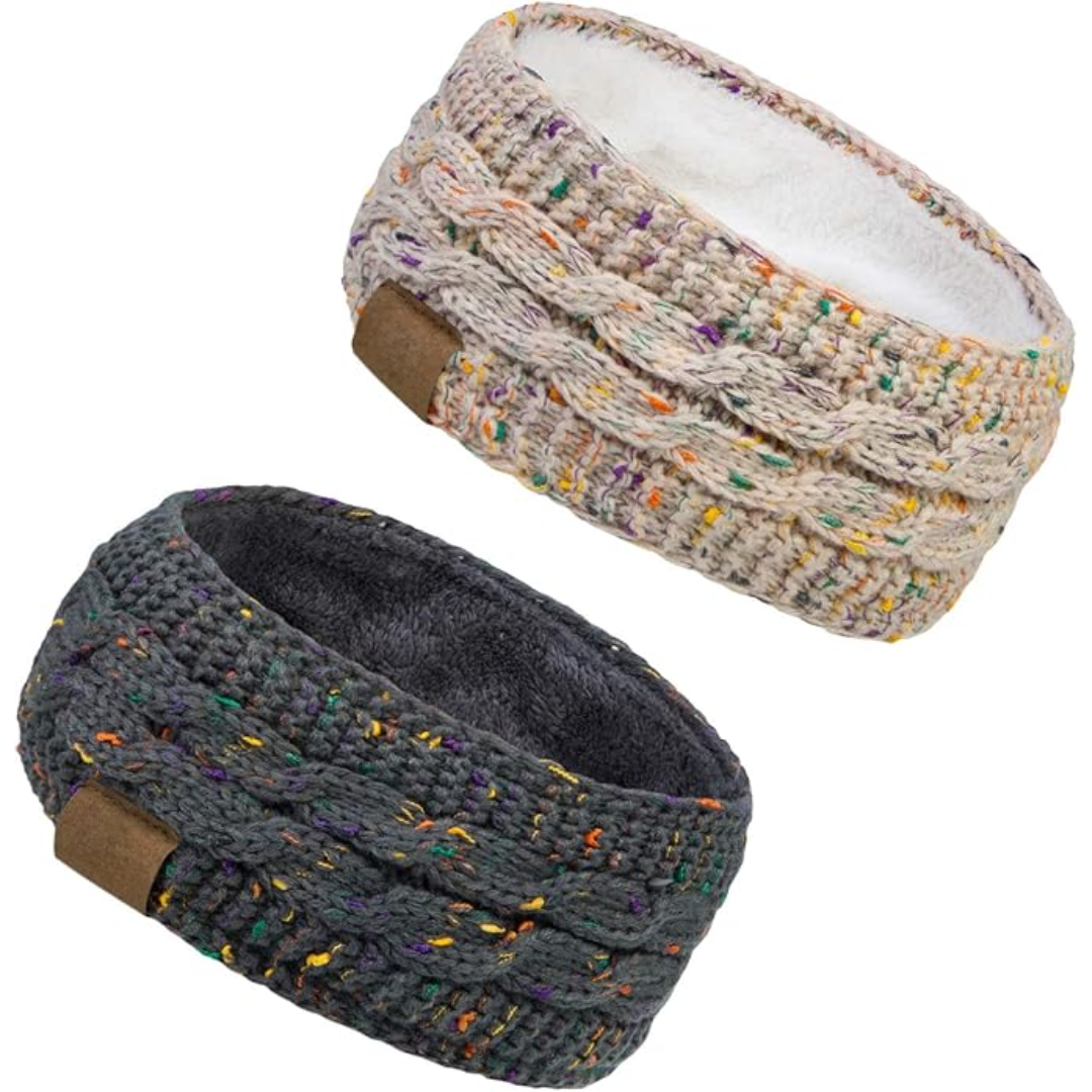 Warm Knitted Ear Warmer Headband with Fleece Lining - Cathryn-Gray Beige 2-Nora Luxe