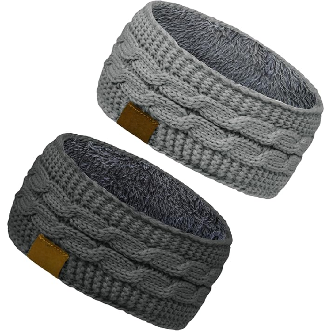 Warm Knitted Ear Warmer Headband with Fleece Lining - Cathryn-Gray Light Gray 1-Nora Luxe
