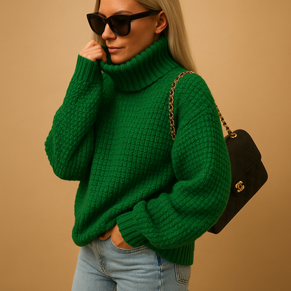 Women’s warm knitted pullover sweater with relaxed fit, thick breathable knit, and long sleeves, perfect for winter layering and versatile outfits.