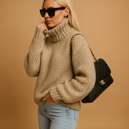 Women’s warm knitted pullover sweater with relaxed fit, thick breathable knit, and long sleeves, perfect for winter layering and versatile outfits.