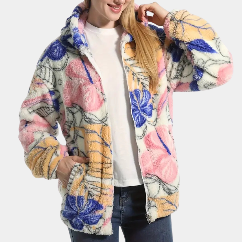 Stylish Women's Parka with Hood and Floral Pattern - Pexav