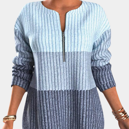 Warm Ladies' Jumper with Zip - Lina-Blue-XS-Nora Luxe