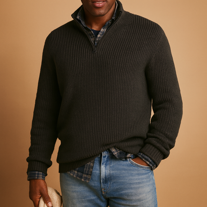 Warm wool sweater for men in dark blue, gray, and beige tones, featuring a timeless design and premium insulation for cold winter days.