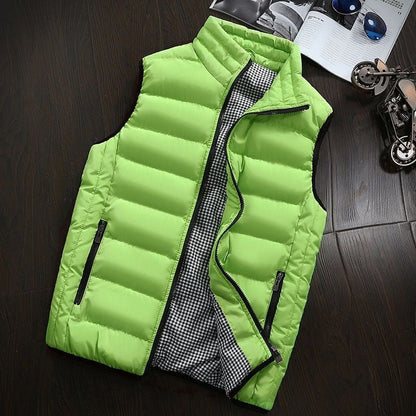 Water-repellent & Padded Men's Gilet with Stand-up Collar - Henrik-Yellow-green-S-Nora Luxe