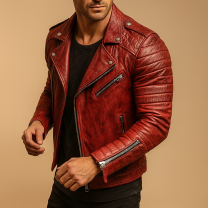 Waterproof biker jacket for men with soft lining and elegant finish, perfect for autumn, winter, and rainy weather.