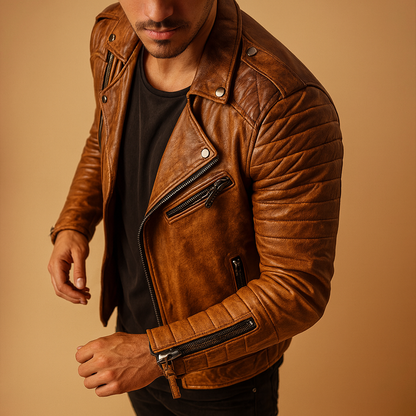 Men’s waterproof biker jacket with wind-resistant design and soft lining, ideal for autumn, winter, and rainy days in casual or business style.