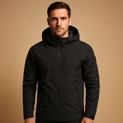 Men’s waterproof breathable windbreaker with lightweight fit and multiple zip pockets, designed for outdoor sports and everyday use.