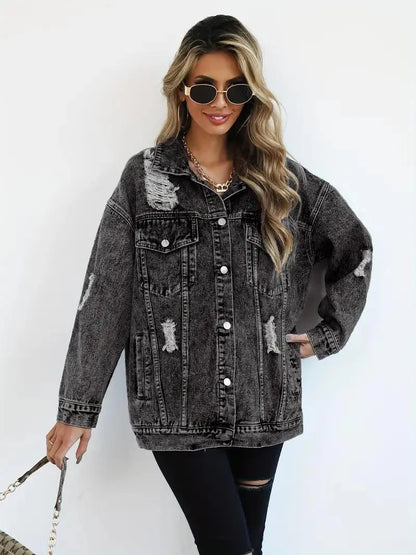 Waterproof & Lined Oversized Women's Denim Jacket with Hood – Talia-Blue-S-Nora Luxe