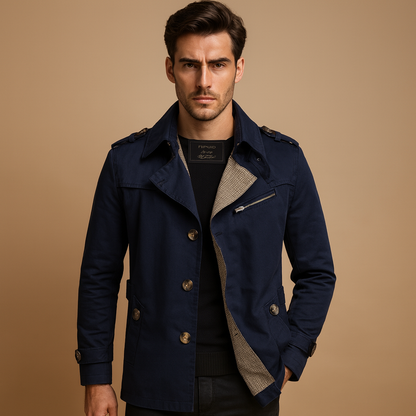 Men’s waterproof trench coat with classic double-breasted design, perfect for work, formal events, and casual wear in any season.