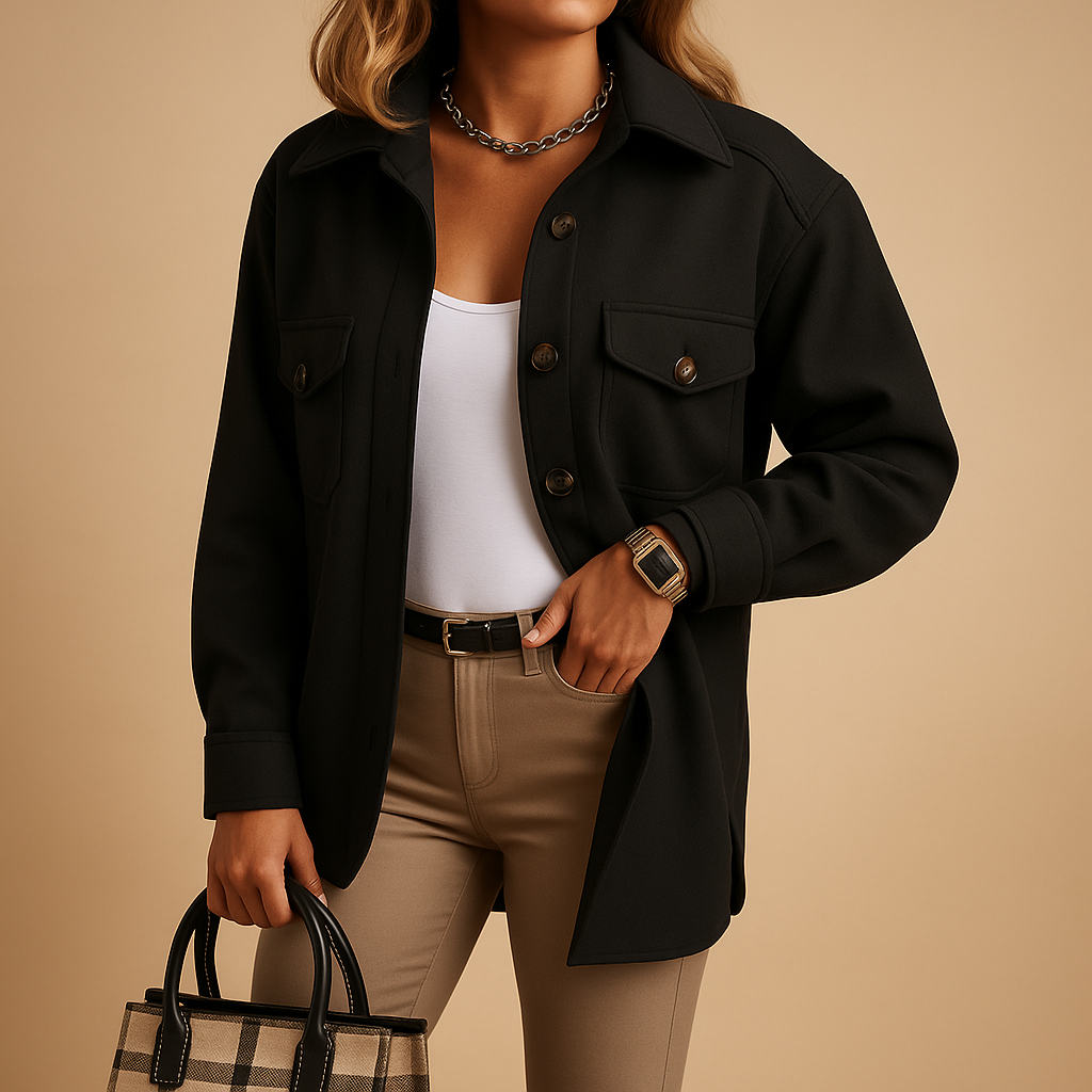 Women’s waterproof windbreaker jacket with fold-over collar, button closure, and pockets. Available in white, beige, brown, khaki, black, navy, blue, and yellow.