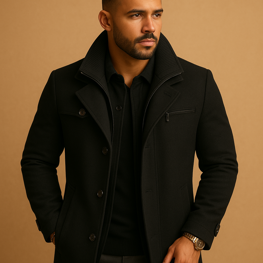 Men’s waterproof winter jacket with adjustable cuffs and pockets, perfect for staying warm and dry during cold and rainy days.