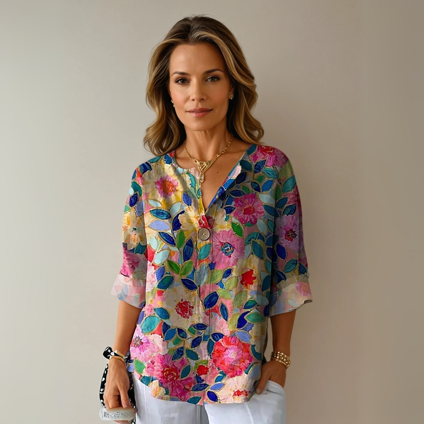 Ladies Elegant Flower Short Sleeve Tops - Nocini