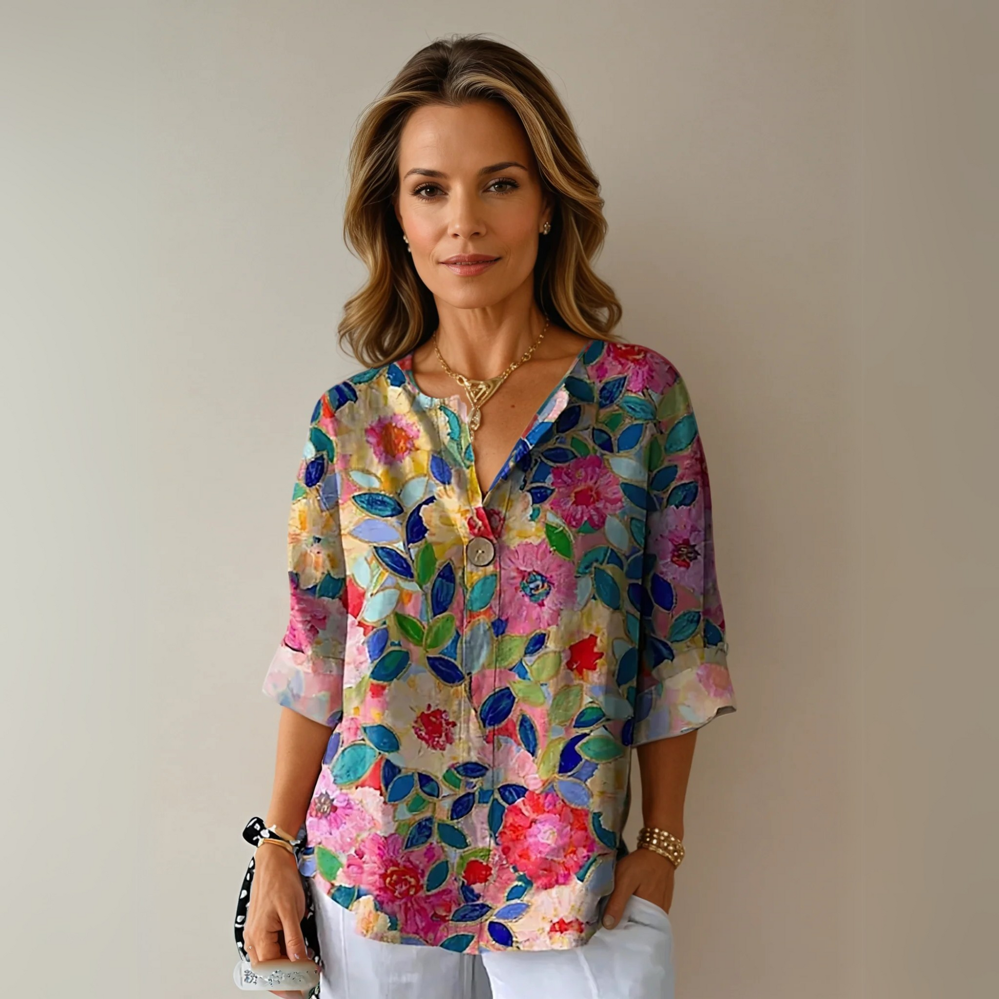 Ladies Elegant Flower Short Sleeve Tops - Nocini