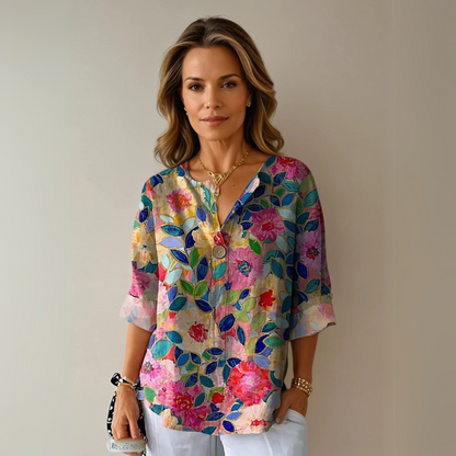 Ladies Elegant Flower Short Sleeve Tops - Nocini