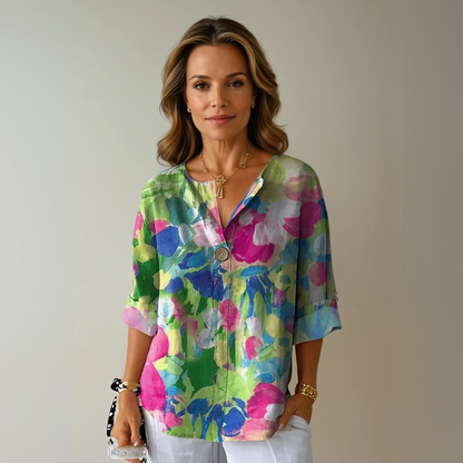 Ladies Elegant Flower Short Sleeve Tops
