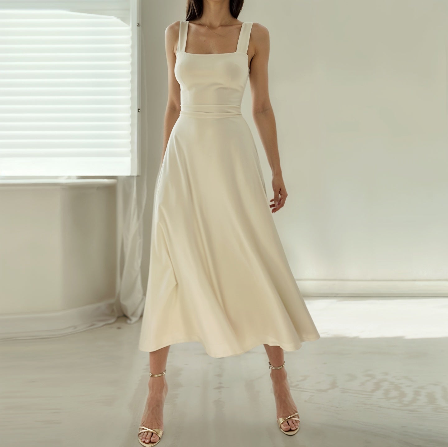 Elegant Women's Midi Dress with Flared Hem - Nocini