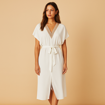 Casual V Neck Mini Dress for Ladies - Nocini