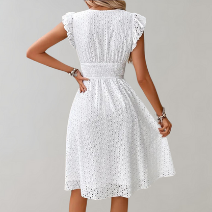 White Summer Dress with Ruffled Sleeves - Lina-S-Nora Luxe