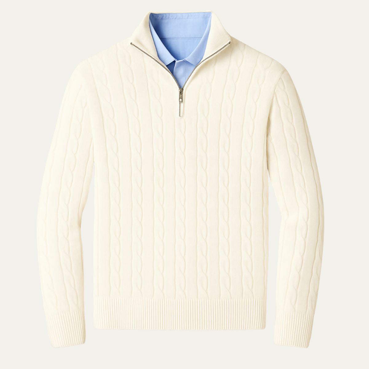 Classic Cable Knit Zip Sweater for Men