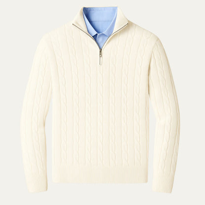 Classic Cable Knit Zip Sweater for Men
