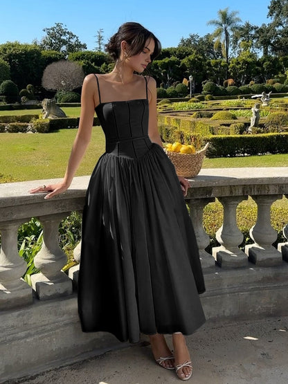 Image of Whitney | Women's Spaghetti Strap A-Line Midi Dress