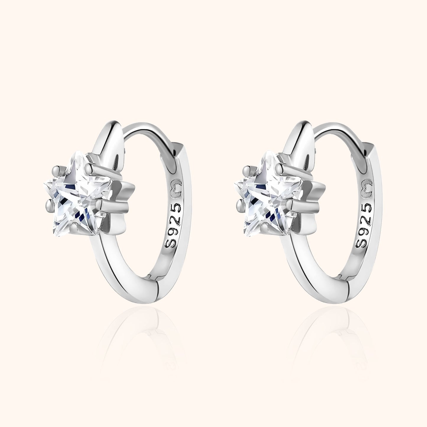 Wide Creole Earrings with Star Zirconia - Lunara-Silver-Nora Luxe