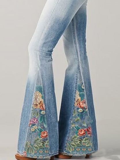 Wide Leg Trousers with Trendy Floral Print - Luna-Blue-S-The Livary