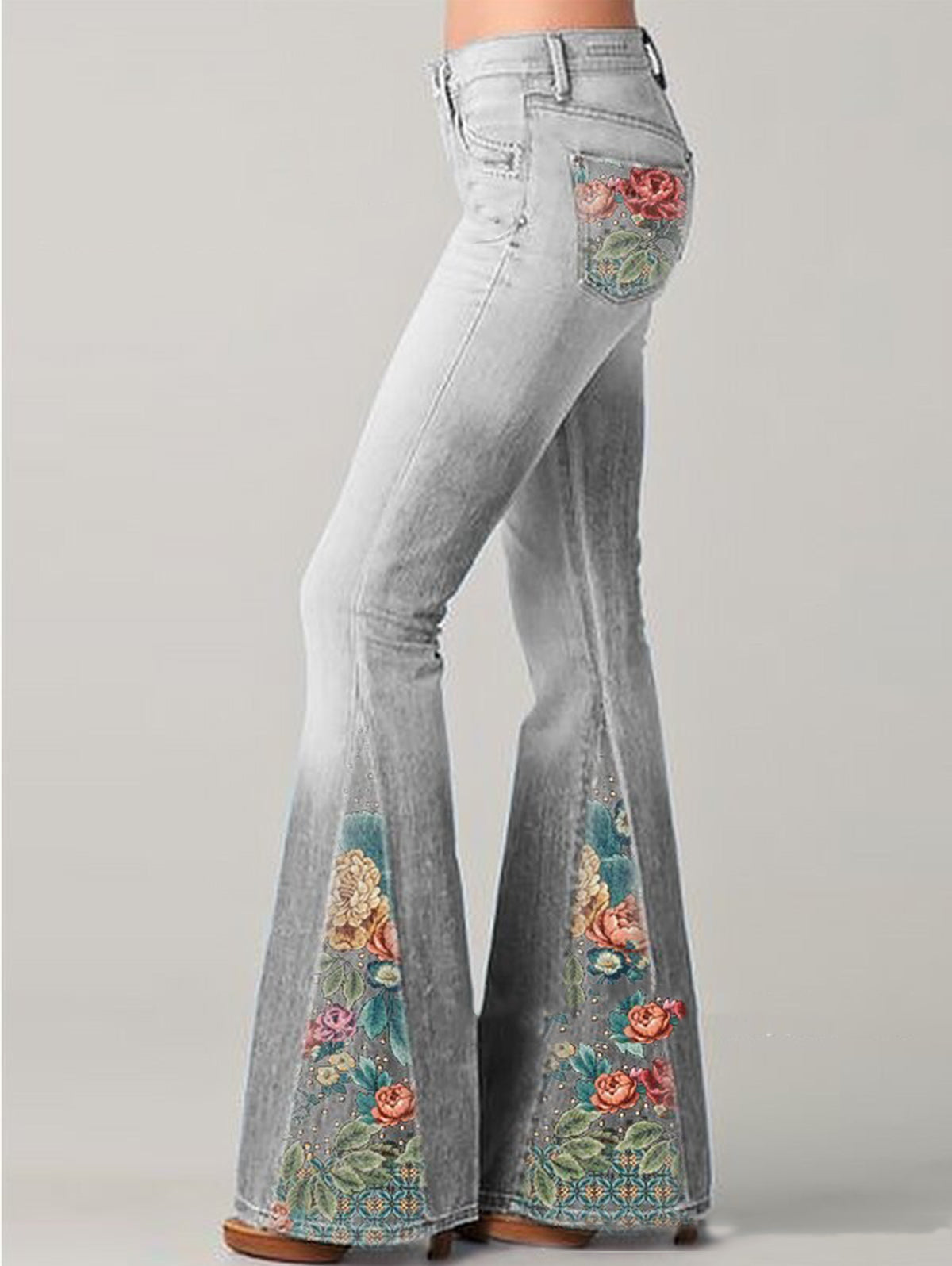 Wide Leg Trousers with Trendy Floral Print - Luna-Grey-S-The Livary