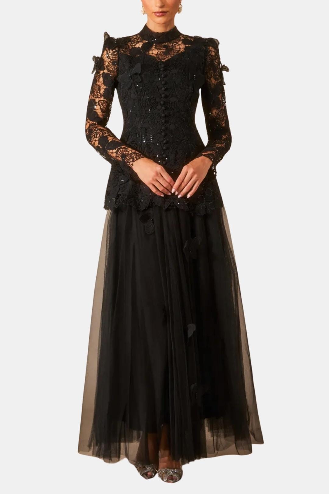 Elegant Women's Lace Maxi Dress with Long Sleeves - Olytrend