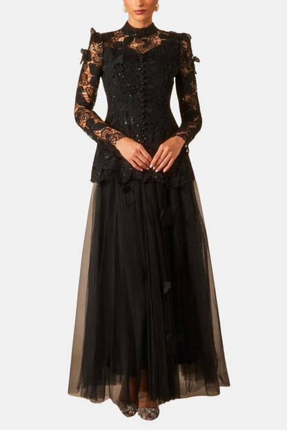 Elegant Women's Lace Maxi Dress with Long Sleeves - Olytrend