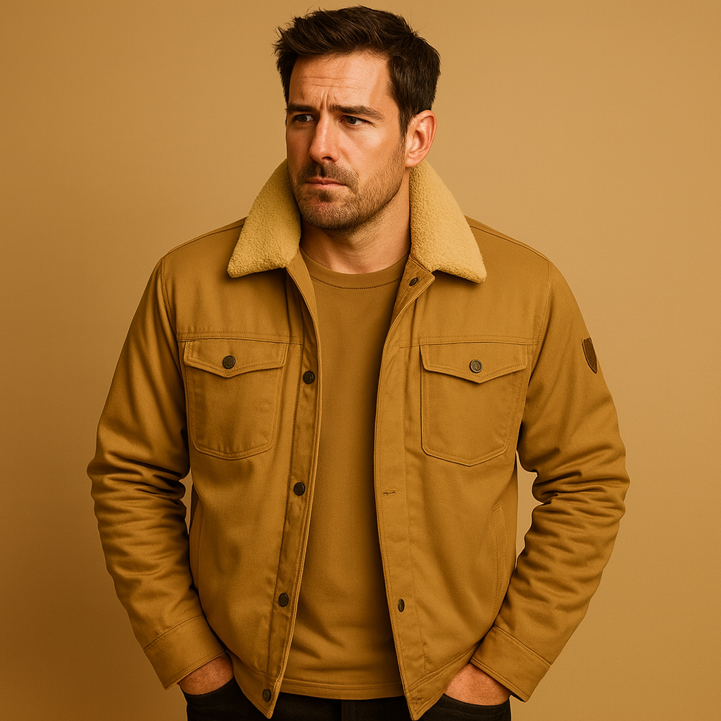 Men’s winter bomber jacket with ribbed cuffs, insulating lining, and classic design for casual wear and cold weather.