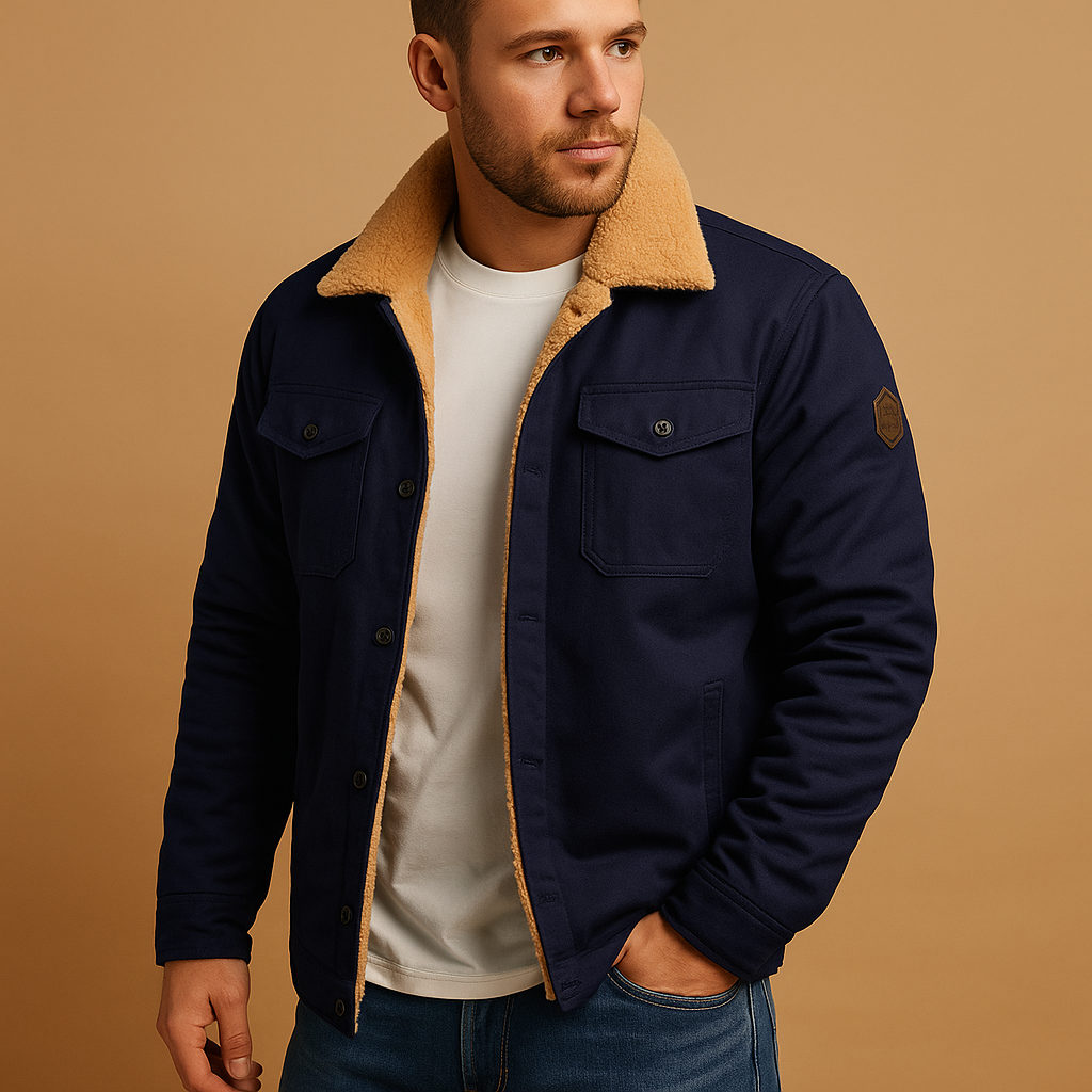 Men’s winter bomber jacket with ribbed cuffs, insulating lining, and classic design for casual wear and cold weather.