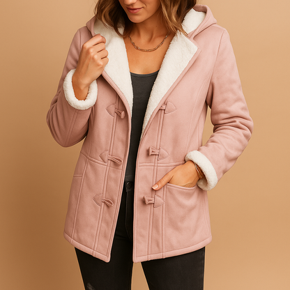 Winter coat for women with thick lining, adjustable hood, and water-resistant outer layer for stylish cold-weather protection.