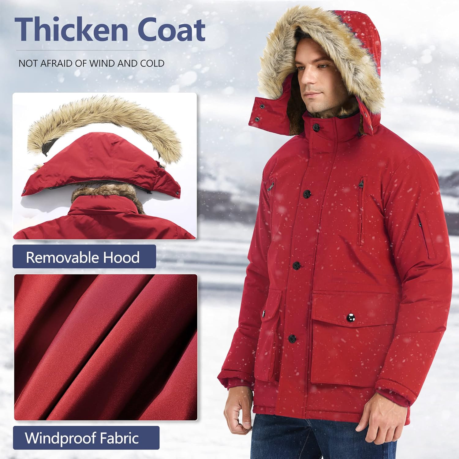 Winter coat with removable hood for men - Gabriel-Black-S-Nora Luxe