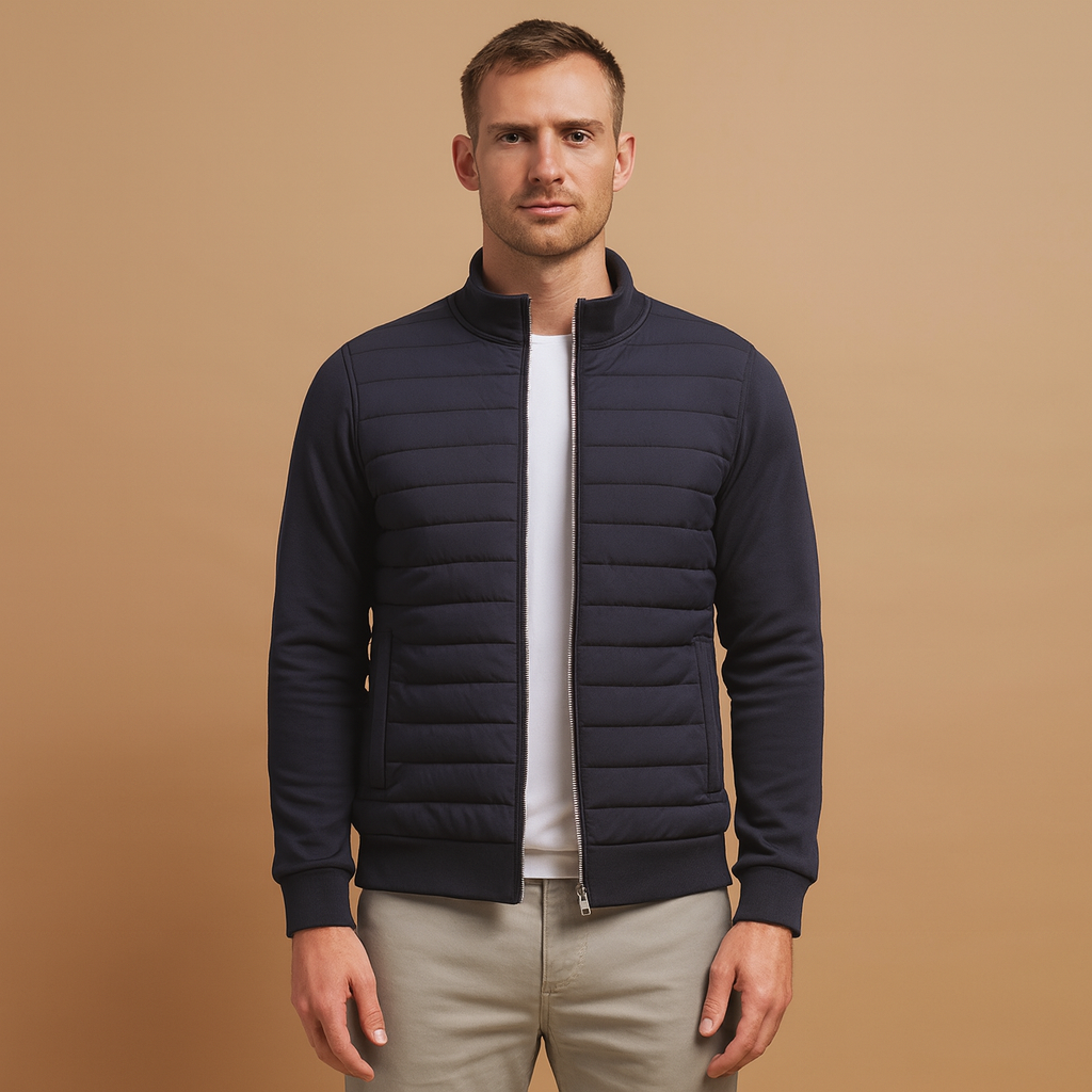 Winter jacket for men with high collar and elastic cuffs, wind-resistant and ideal for cool days, work, or casual wear.